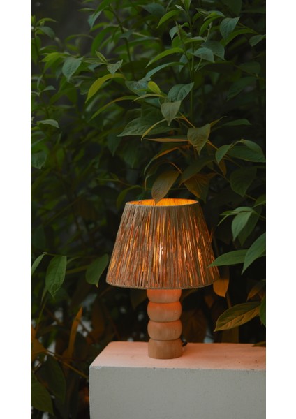 El Yapımı Doğal Ahşap Kağıt Rafya Bohem Abajur - Ahşap Ayaklı Abajur (Kablolu) modelleri