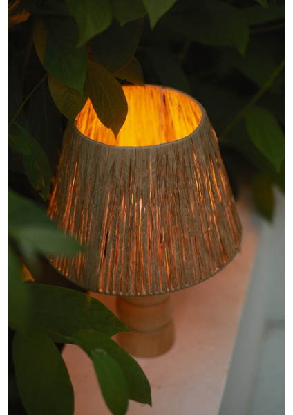 El Yapımı Doğal Ahşap Kağıt Rafya Bohem Abajur - Ahşap Ayaklı Abajur (Kablolu) fırsatları