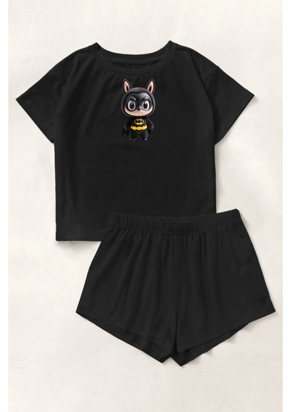 Blacked Labubu Batman Baskılı Şort Takımı