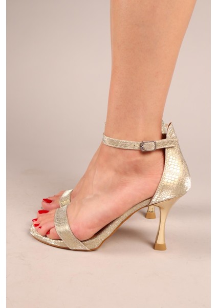Ophıra Yılan Desenli Tek Bant Topuklu Ayakkabı Gold