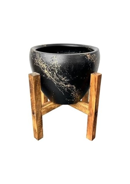 Tasarımı Ev Dekorasyon Siyah Üzeri Gold Mermer Efektli Toprak Saksı Saksılık Salon Çiçeklik 4 Ayaklı - 15 cm fiyatları