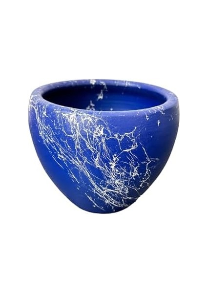 Tasarımı Ev Dekorasyon Lacivert Üzeri Beyaz Mermer Efektli Toprak Saksı Saksılık Salon Çiçeklik - 15 cm fiyatları