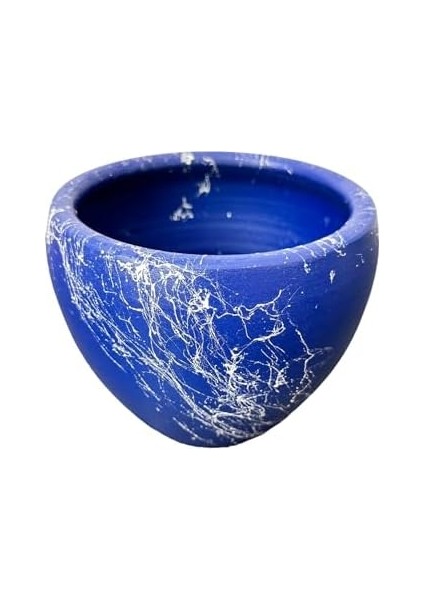 Tasarımı Ev Dekorasyon Lacivert Üzeri Beyaz Mermer Efektli Toprak Saksı Saksılık Salon Çiçeklik - 15 cm modelleri