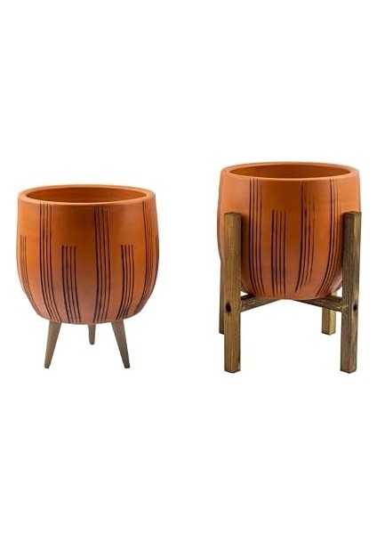 Tasarımı Ev Dekorasyon Aksesuar Dik Çizgi Desenli Toprak Saksı Saksılık Salon Çiçeklik Ikili Set 3 Ayaklı- 4 Ayaklı- 19 cm fiyatları