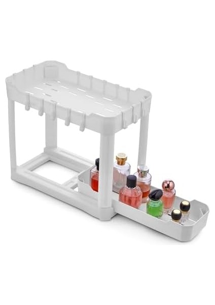 Plastik Iki Katlı Dolap Içi/tezgah Üstü Fonksiyonel Organizatör Beyaz fiyatları