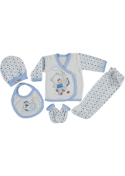 Kitap Ayıcık Nakışlı Zıbın Seti 5 Li 0-3 Ay Pamuklu Set