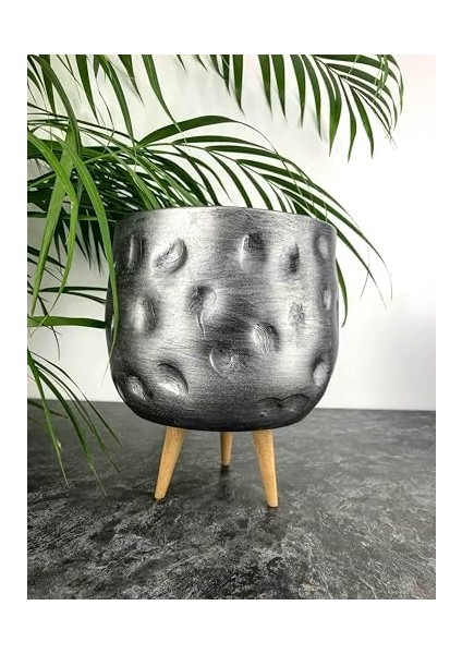 Tasarımı Ev Dekorasyon Aksesuar Gümüş Desenli Toprak Saksı Saksılık Salon Çiçeklik 3 Ayaklı - 19 cm fiyatları