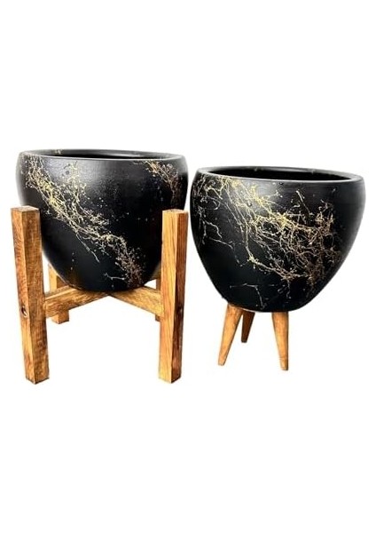 Tasarımı Ev Dekorasyon Siyah Üzeri Gold Mermer Efektli Toprak Saksı Saksılık Salon Çiçeklik Ikili Set 3 Ayaklı- 4 Ayaklı- 15 cm fiyatları