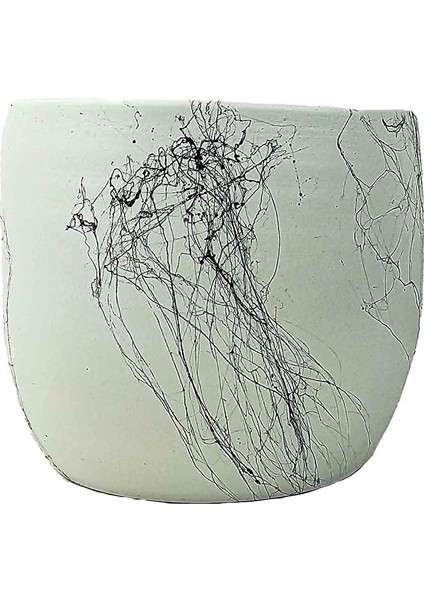 Tasarımı Ev Dekorasyon Aksesuar Beyaz Üzeri Siyah Mermer Efektli Toprak Saksı Saksılık Salon Çiçeklik - 19 cm