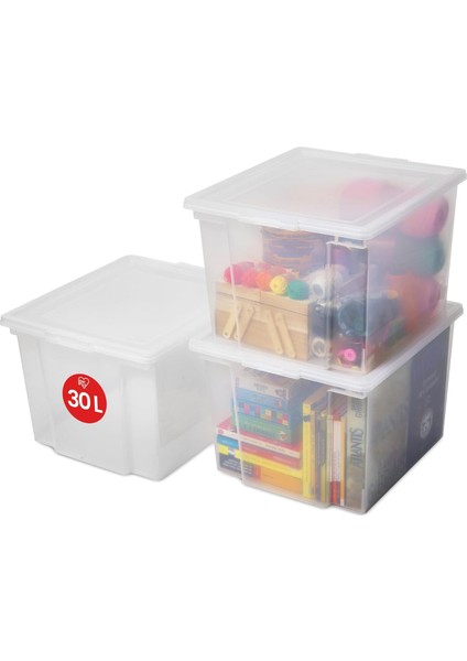 Ohyama Çok Yönlü Saklama Kutuları, 30L, 3'lü Set, Şeffaf, Kolay Mandal, Istiflenebilir, Şeffaf Plastik, Dolap, Raflar, Garaj, Organizasyon, Giysiler, Battaniyeler, Garaj Malzemeleri, Usb-M
