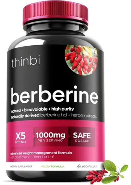 Berberine 1000 mg 60 Capsul Potent Botanical For Weight Management with Bitter Melon and Banaba Leaf