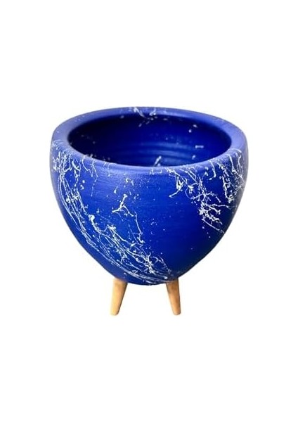 Tasarımı Ev Dekorasyon Lacivert Üzeri Beyaz Mermer Efektli Toprak Saksı Saksılık Salon Çiçeklik 3 Ayaklı - 15 cm modelleri