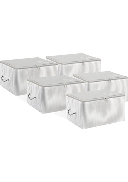 Home Textile 5'li Küçük Boy Gri Çizgili Stuff & Things Hurç Set 30 x 22 x 18 cm