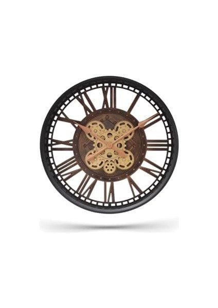 Mark Premium Serisi Antik Eskitme Şeffaf Kadranlı Döner Çarklı 50 Santimetre Ev ve Ofis Duvar Saati, Roma Rakamlı, Siyah modelleri