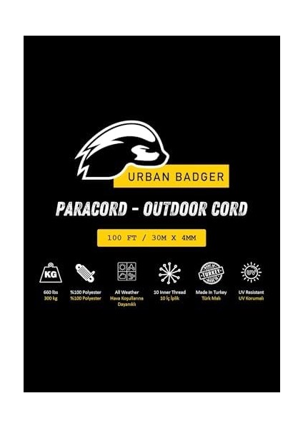 Badger Sarı Paracord Hayatta Kalma Ipi, 30M - 300KG, Dayanıklı Kamp Ekipmanları, Kamp Aksesuarları modelleri