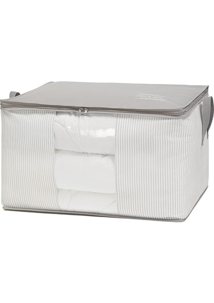 Home Textile Büyük Boy Pvc Pencereli Gri Çizgili Stuff & Things Hurç 60 x 43 x 35 cm