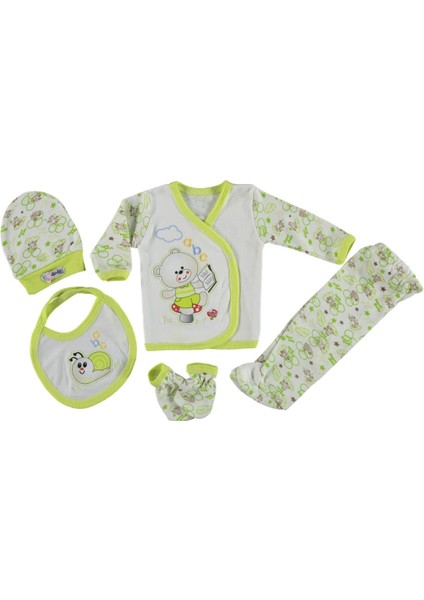 Kitap Ayıcık Nakışlı Zıbın Seti 5 Li 0-3 Ay Pamuklu Set