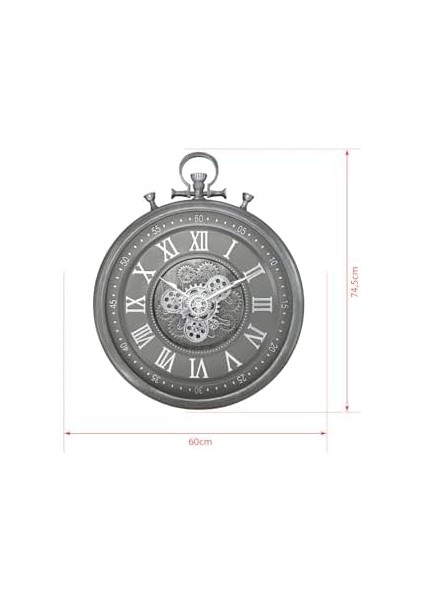 Mark Premium Serisi Antik Eskitme Kadranlı Döner Çarklı 60 Santimetre Köstekli Ev ve Ofis Duvar Saati, Roma Rakamlı, Gri fiyatları