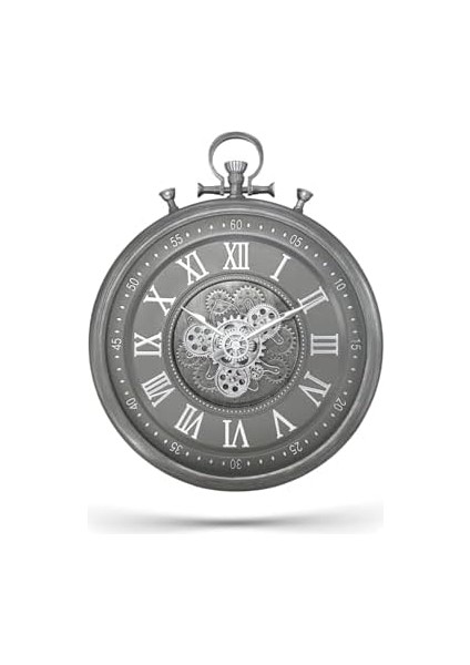 Mark Premium Serisi Antik Eskitme Kadranlı Döner Çarklı 60 Santimetre Köstekli Ev ve Ofis Duvar Saati, Roma Rakamlı, Gri modelleri