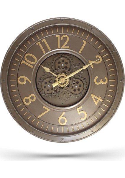 Mark Premium Serisi Antik Eskitme Kadranlı Döner Çarklı 60 Santimetre Ev ve Ofis Duvar Saati, Latin Rakamlı, Bronz