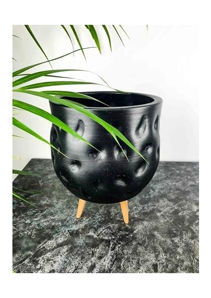 Tasarımı Ev Dekorasyon Aksesuar Siyah Desenli Toprak Saksı Saksılık Salon Çiçeklik 3 Ayaklı - 19 cm fiyatları