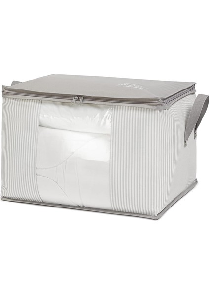Home Textile Orta Boy Pvc Pencereli Gri Çizgili Stuff & Things Hurç 45 x 40 x 30 cm