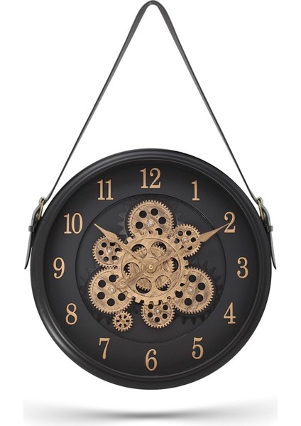 Mark Premium Serisi Antik Eskitme Döner Çarklı Retro Tasarım 40 Santimetre Ev ve Ofis Duvar Saati, Latin Rakamlı, Siyah