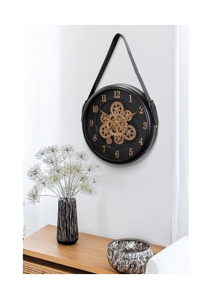 Mark Premium Serisi Antik Eskitme Döner Çarklı Retro Tasarım 40 Santimetre Ev ve Ofis Duvar Saati, Latin Rakamlı, Siyah modelleri