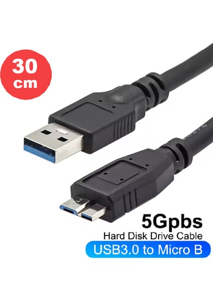 Usb3.0 Taşınabilir HDD Hard Disk Harddisk Kablosu, Micro USB -B, 5 Gbps High Speed, 30 cm