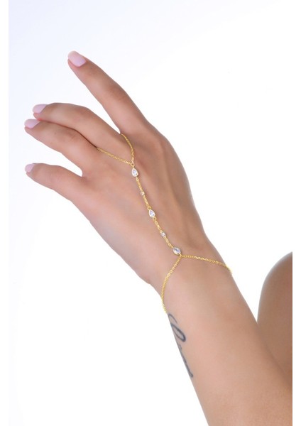 Gümüş Altın Yaldızlı Zirkon Taşlı Sıralı Damla Modeli Şahmeran SGTL13013GOLD