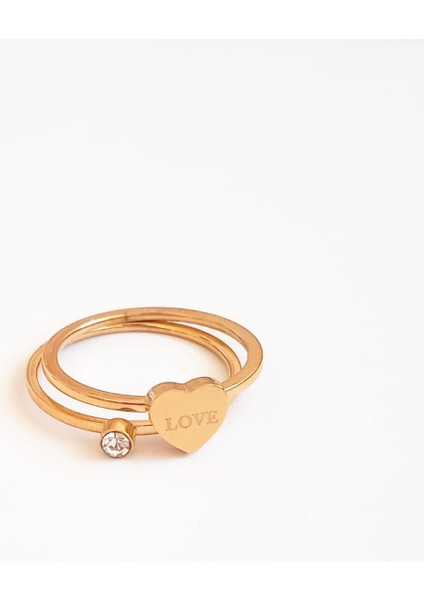 Çelik Ikili Set Kalp ve Tektaş Yüzük