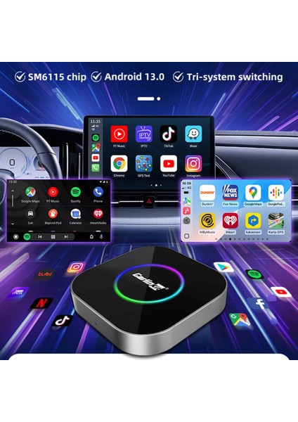 Tbox S2 4gb Ram + 64G Rom Android 13.0 Carplay & Android Auto Youtube Netflix Google Playstore Dahili Gps Snapdragon Cpu SM6115