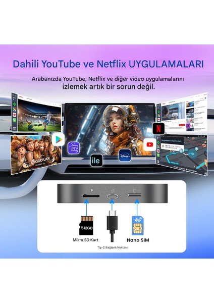 Tbox S2 4gb Ram + 64G Rom Android 13.0 Carplay & Android Auto Youtube Netflix Google Playstore Dahili Gps Snapdragon Cpu SM6115 modelleri