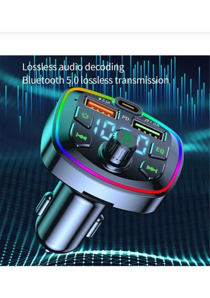 30W Pd Hızlı Şarj Bluetooth 5.0 Rgb Işıklı LED Ekran Tf Kart+ USB Mp3 Araç Fm Transmitter Çakmaklık