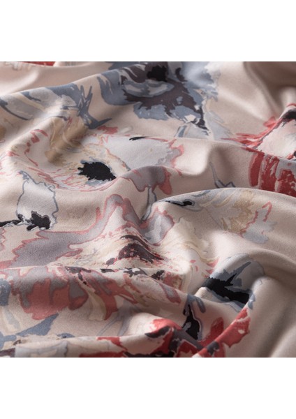 Gümüş Katmerli Şakayık Desenli Ipek Şal