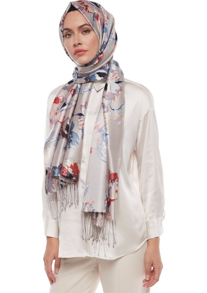 Gümüş Katmerli Şakayık Desenli Ipek Şal fırsatları