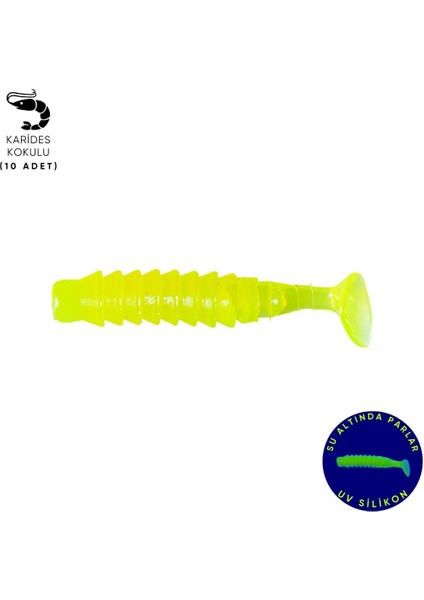 Silikon Kurt Yem - 1,5g 45MM - Fishack Wormix - 10 Adet - Uv Silikon- Fluo Green