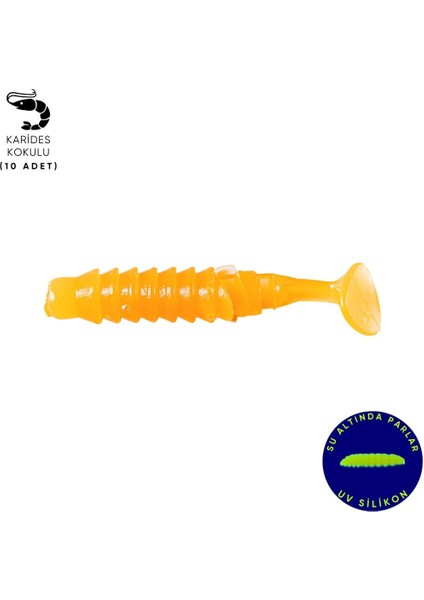 Silikon Kurt Yem - 1,5g 45MM - Fishack Wormix - 10 Adet - Uv Sillikon - Orange