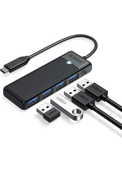 Usb-C Girişli 4 Portlu USB 3.0 5gbps Hub - Hızlı Veri Aktarımlı Çoklayıcı Siyah 50 cm