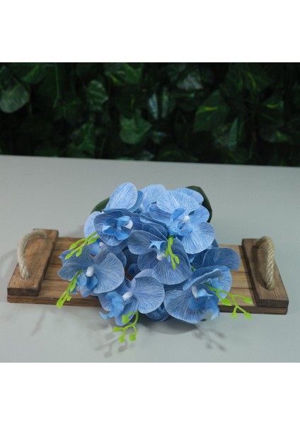 Yapay Islak Orkide 5 Dal Gerçek Dokulu Orkide 44 cm Mavi