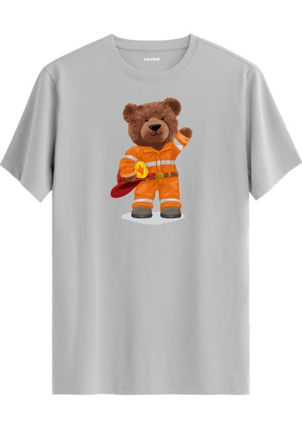 Itfaiyeci Ayı Baskılı Regular Uniseks Tişört %100 Pamuk Premium Kumaş