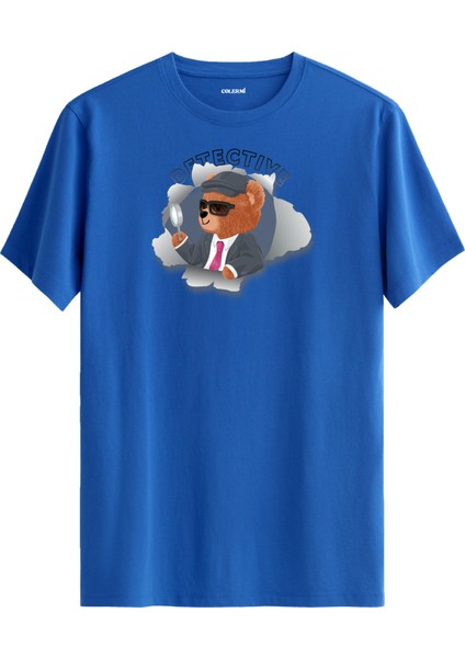 Dedektif Ayı Baskılı Regular Uniseks Tişört %100 Pamuk Premium Kumaş