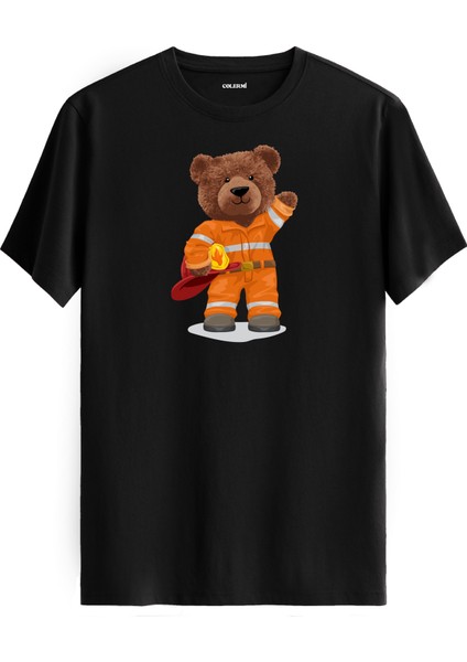 Itfaiyeci Ayı Baskılı Regular Uniseks Tişört %100 Pamuk Premium Kumaş