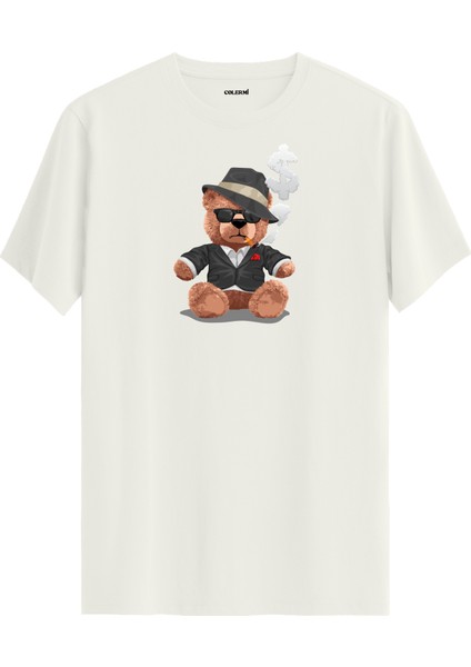 Gangster Ayı Baskılı Regular Uniseks Tişört %100 Pamuk Kumaş