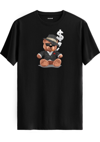 Gangster Ayı Baskılı Regular Uniseks Tişört %100 Pamuk Kumaş