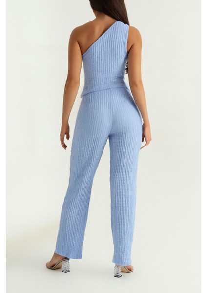 Tek Omuz Gofre Pantolon Crop Ikili Takım modelleri