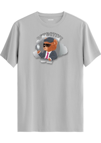 Dedektif Ayı Baskılı Regular Uniseks Tişört %100 Pamuk Premium Kumaş