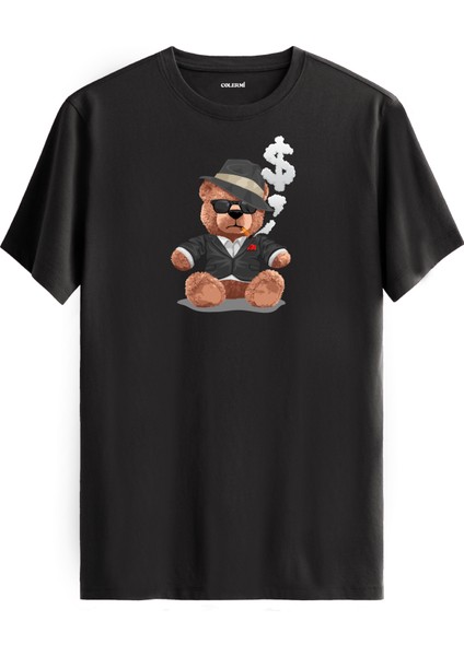 Gangster Ayı Baskılı Regular Uniseks Tişört %100 Pamuk Kumaş