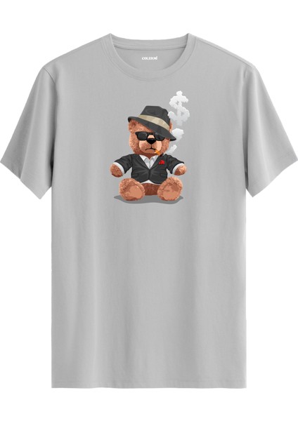 Gangster Ayı Baskılı Regular Uniseks Tişört %100 Pamuk Kumaş