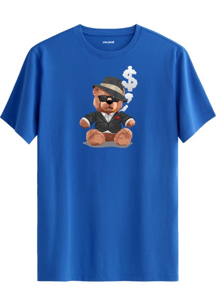 Gangster Ayı Baskılı Regular Uniseks Tişört %100 Pamuk Kumaş